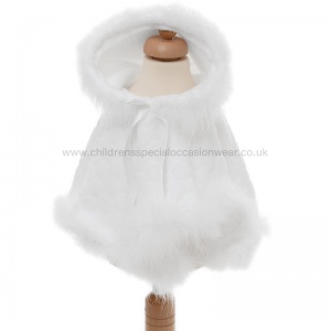 Baby Girls White Fleece & Marabou Fur Poncho Cape